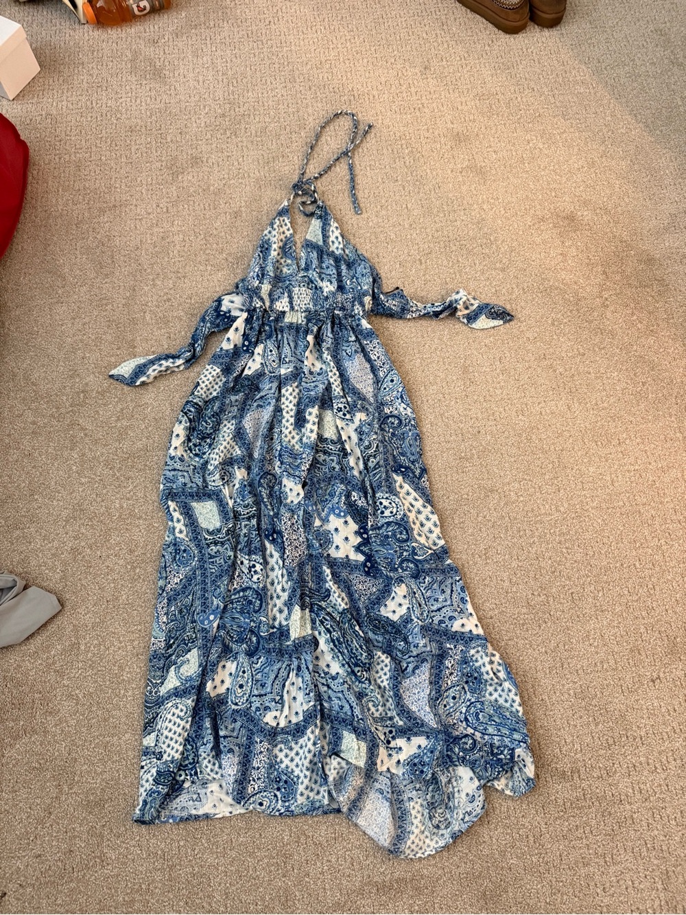 Zara Blue Paisley Halter Maxi Dress